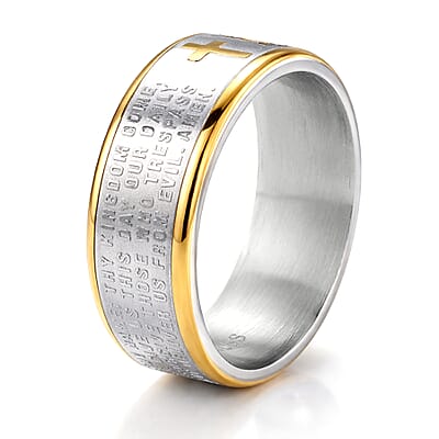 Line of Faith Cross Men's Ring in ION Plated YG and Stainless Steel (Size 11.0)