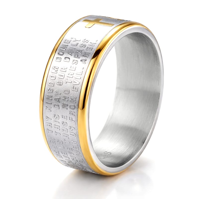 Line of Faith Cross Men's Ring in ION Plated YG and Stainless Steel (Size 11.0)