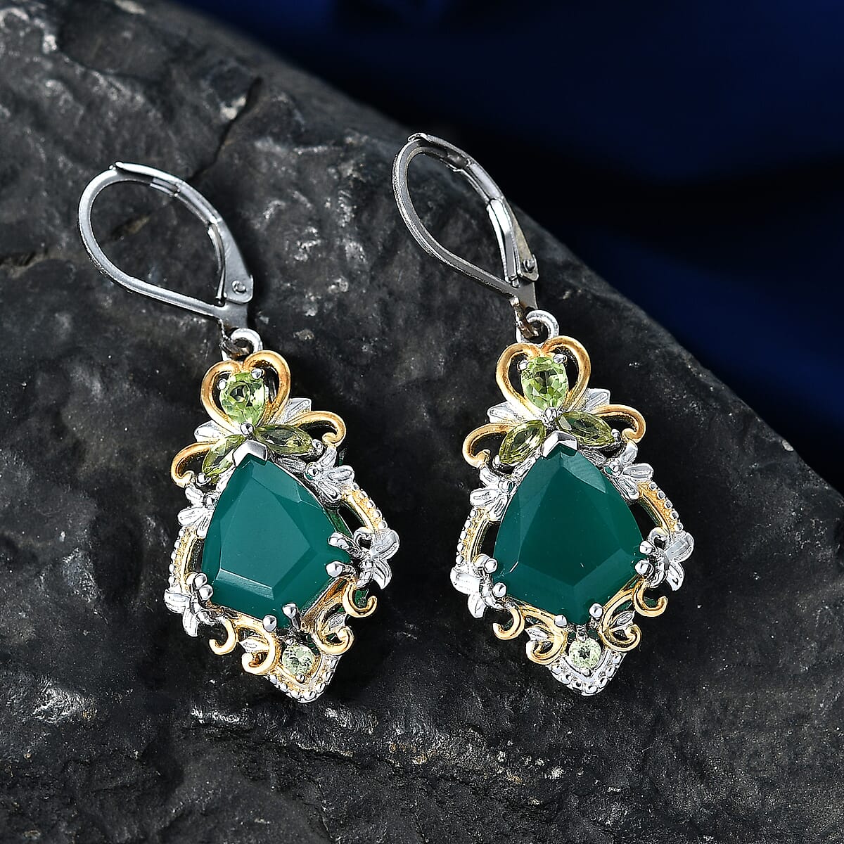 EverTrue Verde Onyx and Hebei Peridot 8.00 ctw Earrings in 18K YG Plated and Platinum Bond image number 1
