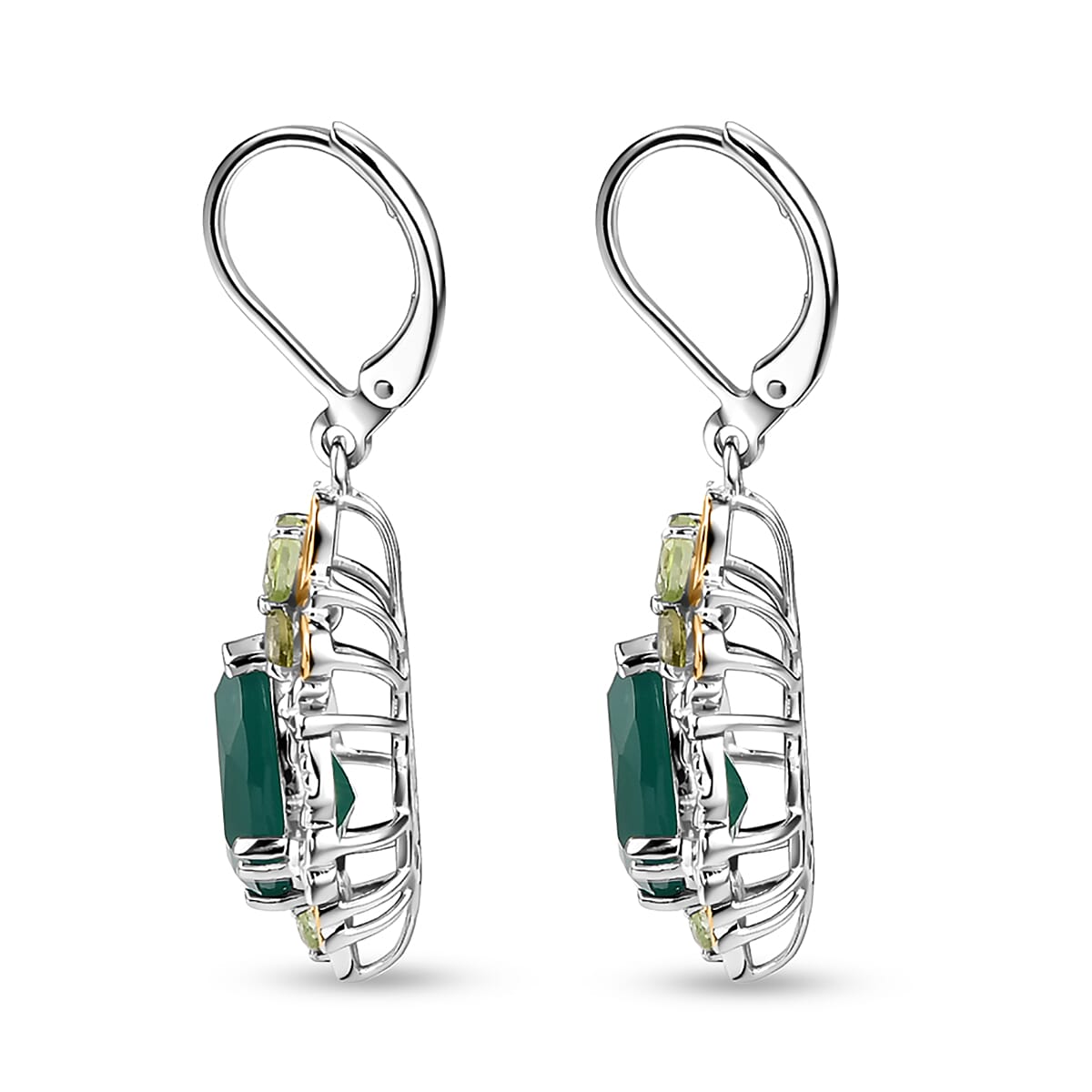 EverTrue Verde Onyx and Hebei Peridot 8.00 ctw Leaf Vine Earrings in 18K Yellow Gold Plated and Platinum Bond