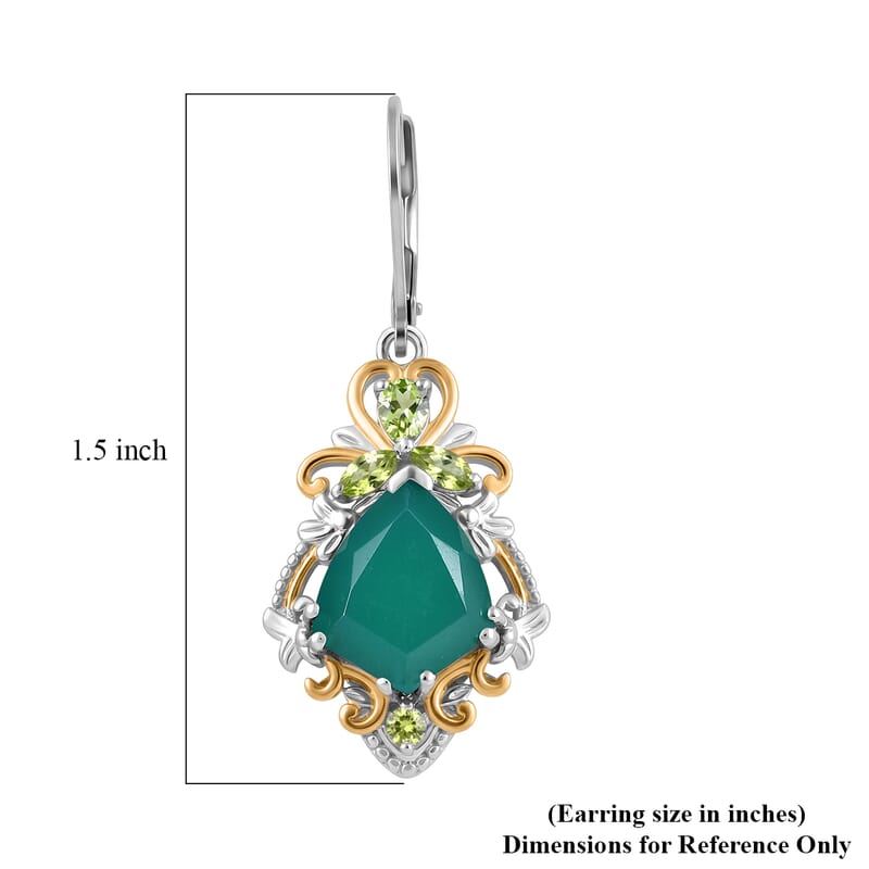 EverTrue Verde Onyx and Hebei Peridot 8.00 ctw Leaf Vine Earrings in 18K Yellow Gold Plated and Platinum Bond