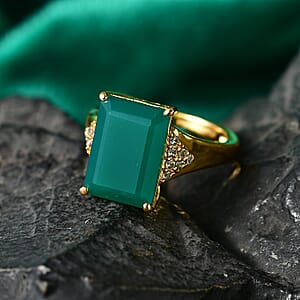 EverTrue Verde Onyx and White Zircon 7.50 ctw Ring in 18K Yellow Gold Plated (Size 10.0)