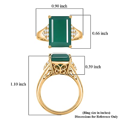 EverTrue Verde Onyx and White Zircon 7.50 ctw Octagon Frame Power Ring in 18K YG Plated (Size 10.0)