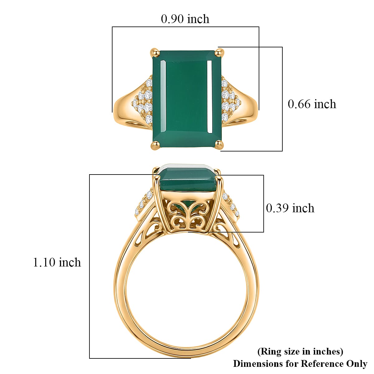 EverTrue Verde Onyx and White Zircon 7.50 ctw Octagon Frame Power Ring in 18K YG Plated (Size 11.0)