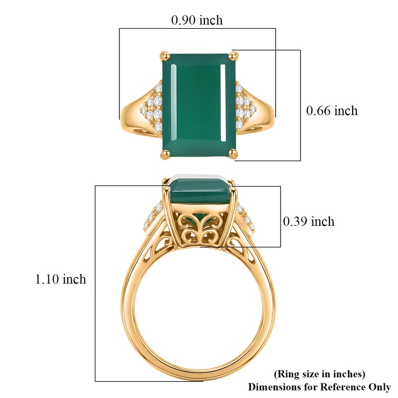EverTrue Verde Onyx and White Zircon 7.50 ctw Octagon Frame Power Ring in 18K YG Plated (Size 11.0)