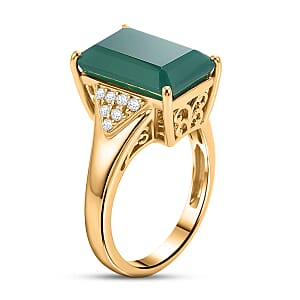 EverTrue Verde Onyx and White Zircon 7.50 ctw Ring in 18K Yellow Gold Plated (Size 8.0)