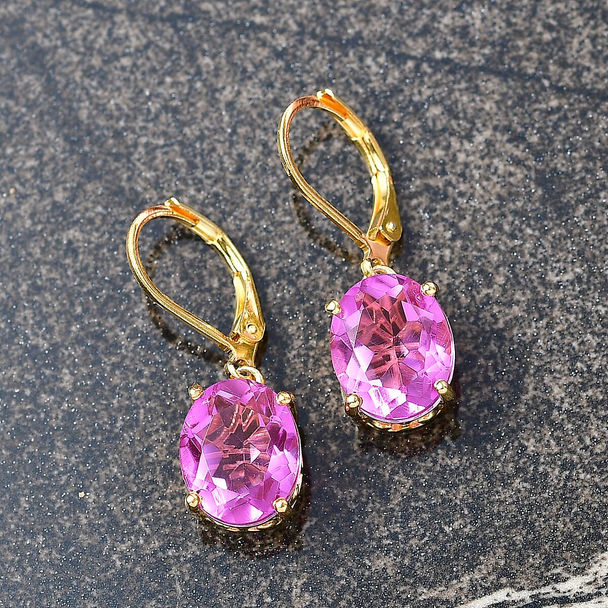 EverTrue African Lilac Quartz (Triplet) 8.25 ctw Solitaire Lever Back Earrings in 18K Yellow Gold Plated image number 1