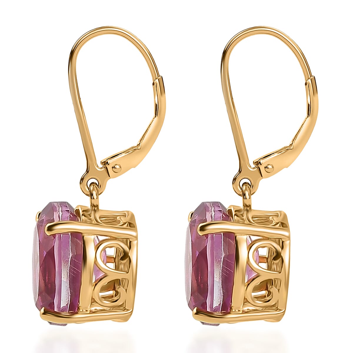 EverTrue African Lilac Quartz (Triplet) 8.25 ctw Solitaire Lever Back Earrings in 18K Yellow Gold Plated image number 3