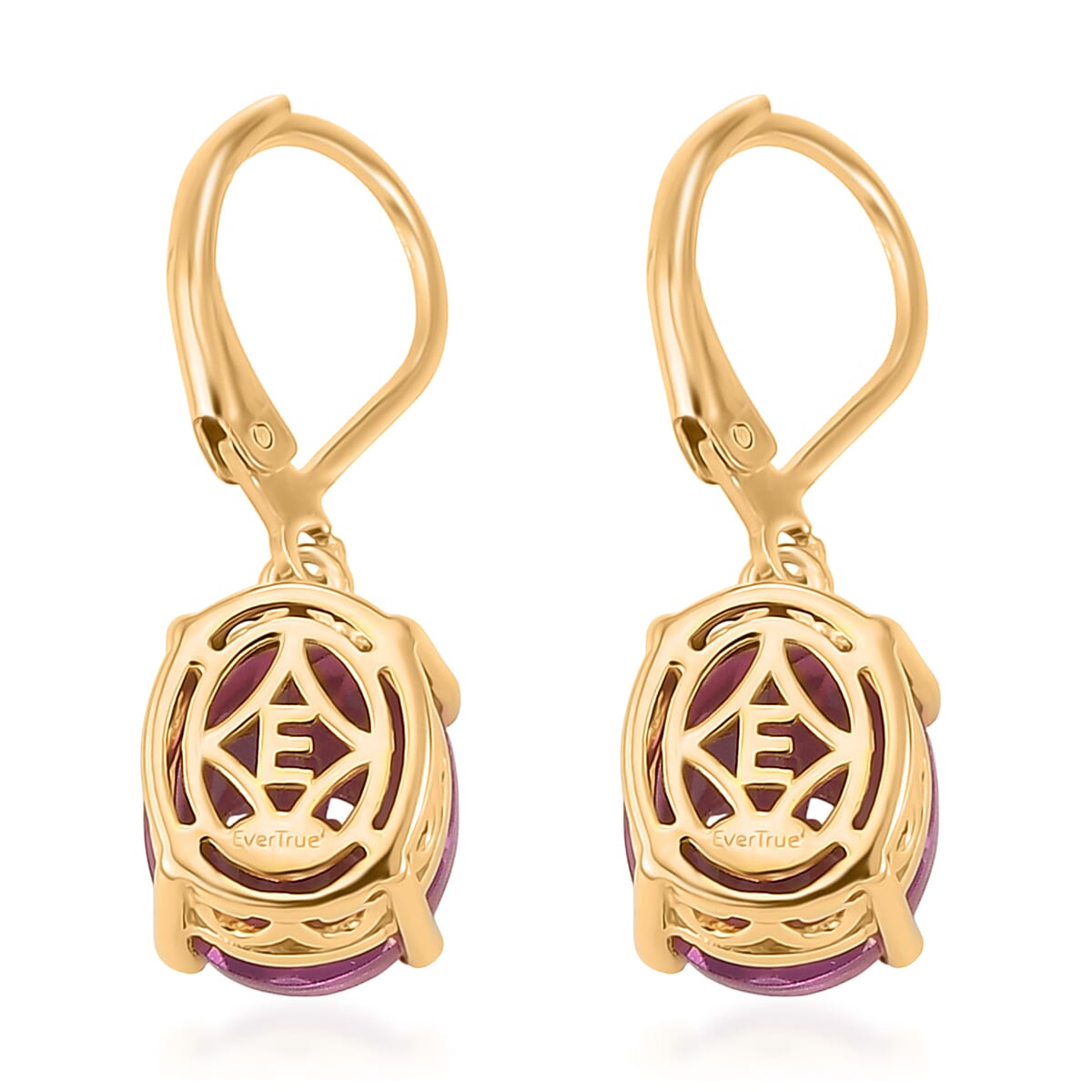 EverTrue African Lilac Quartz (Triplet) 8.25 ctw Solitaire Lever Back Earrings in 18K Yellow Gold Plated image number 4