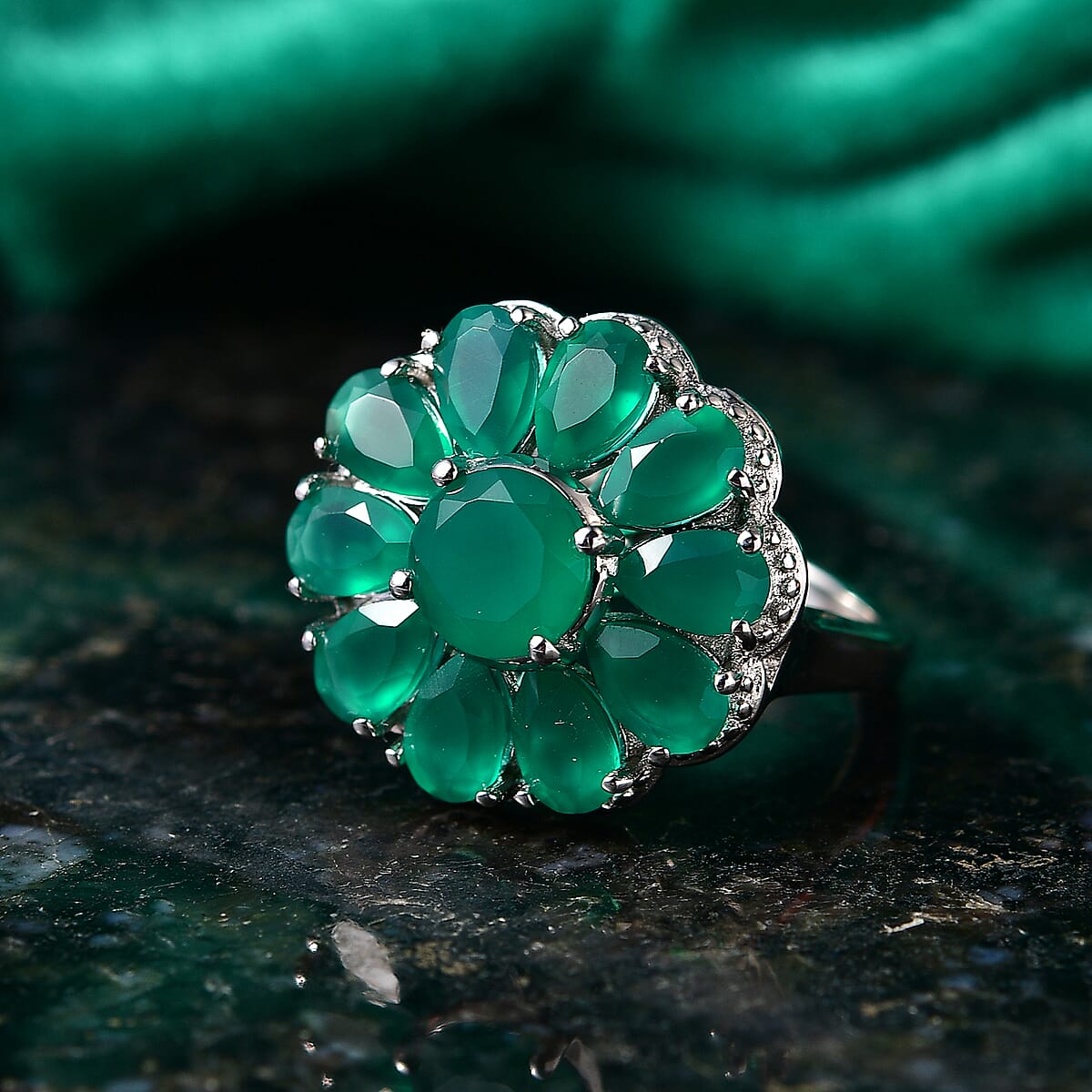 EverTrue Verde Onyx 5.80 ctw Floral Ring in Platinum Bond (Size 10.0) image number 1