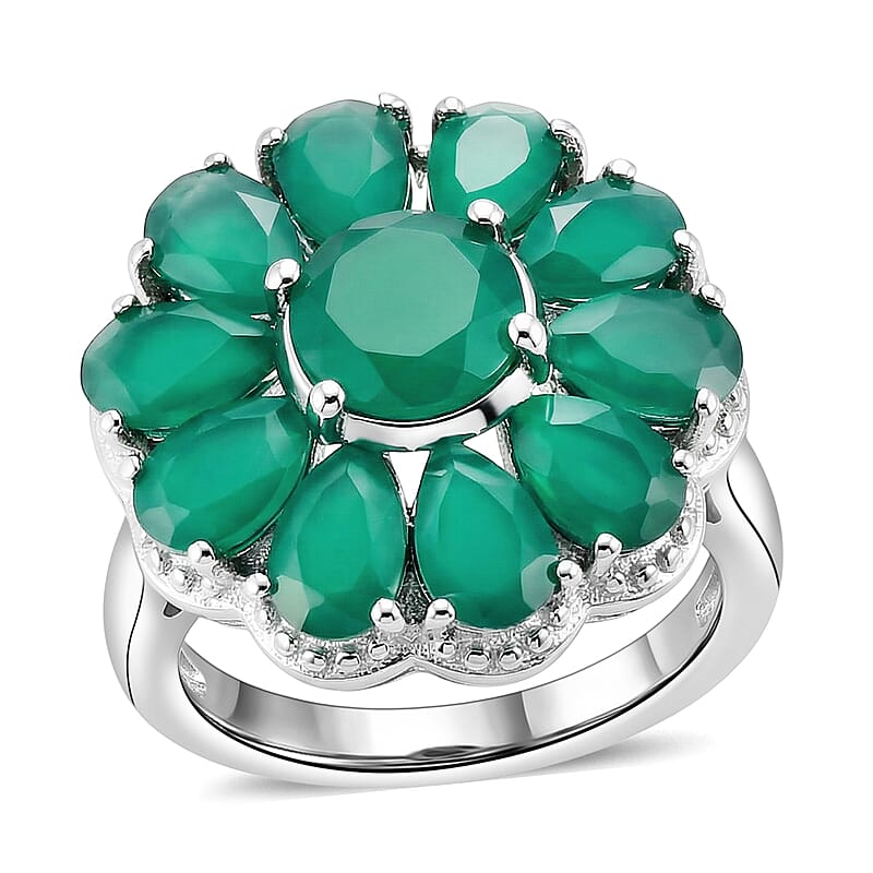 EverTrue Verde Onyx 5.80 ctw Bloom Floral Ring in Platinum Bond (Size 5.0)