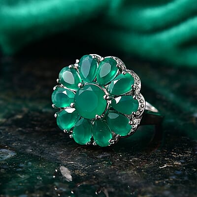 EverTrue Verde Onyx 5.80 ctw Bloom Floral Ring in Platinum Bond (Size 5.0)