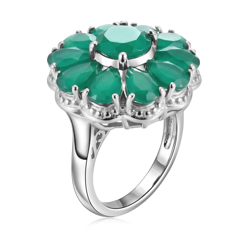 EverTrue Verde Onyx 5.80 ctw Bloom Floral Ring in Platinum Bond (Size 5.0)