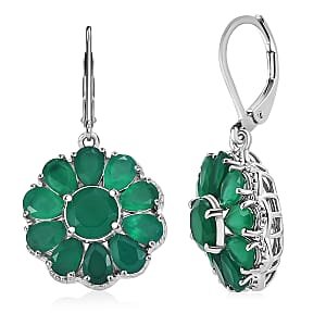 EverTrue Verde Onyx 11.60 ctw Floral Earrings in Platinum Bond