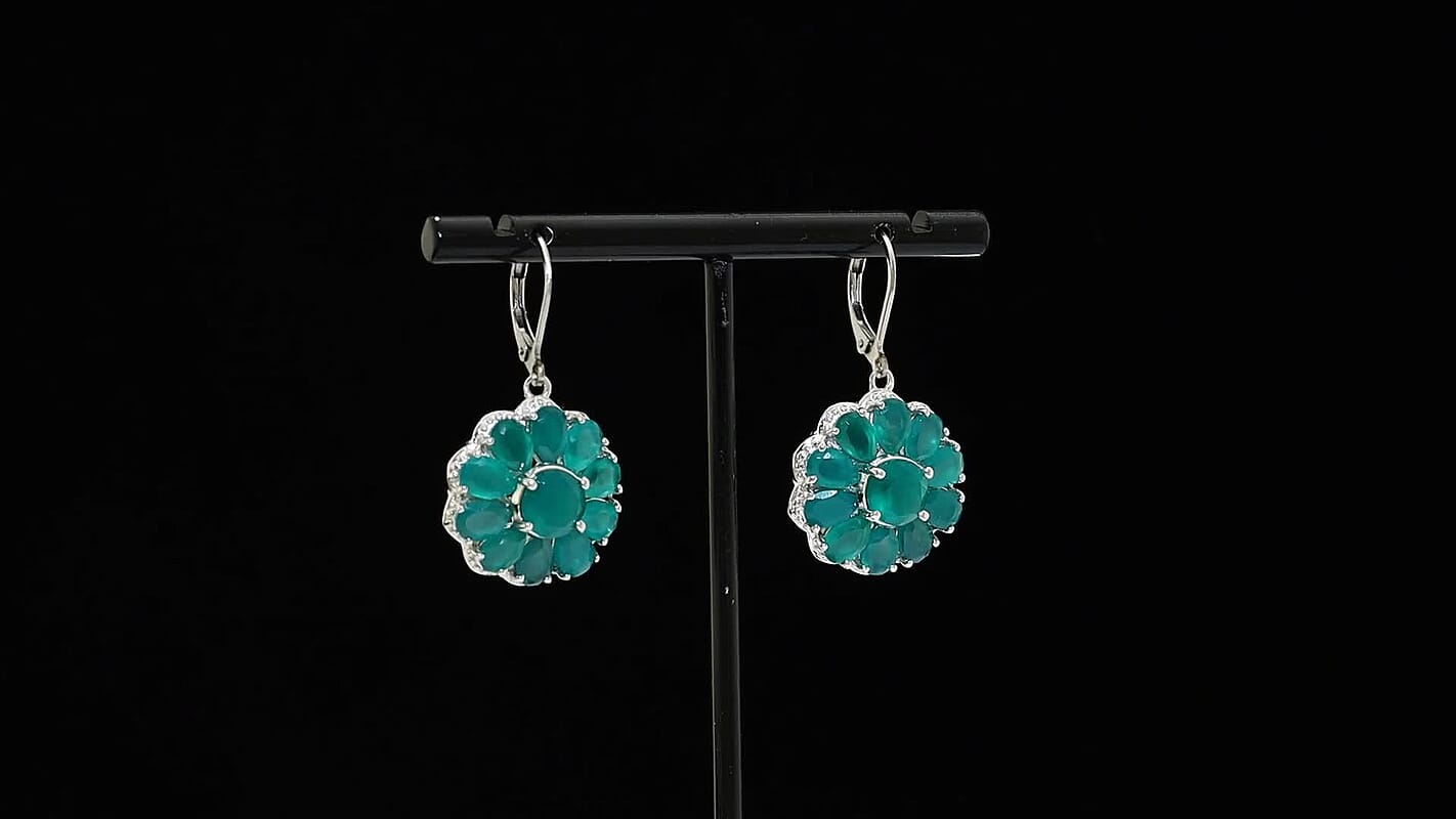 EverTrue Verde Onyx 11.60 ctw Floral Earrings in Platinum Bond