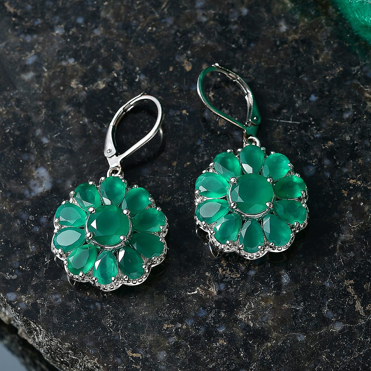 EverTrue Verde Onyx 11.60 ctw Floral Earrings in Platinum Bond image number 1