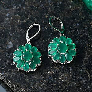 EverTrue Verde Onyx 11.60 ctw Floral Earrings in Platinum Bond