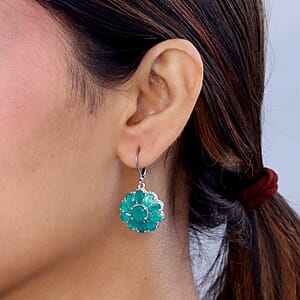 EverTrue Verde Onyx 11.60 ctw Floral Earrings in Platinum Bond