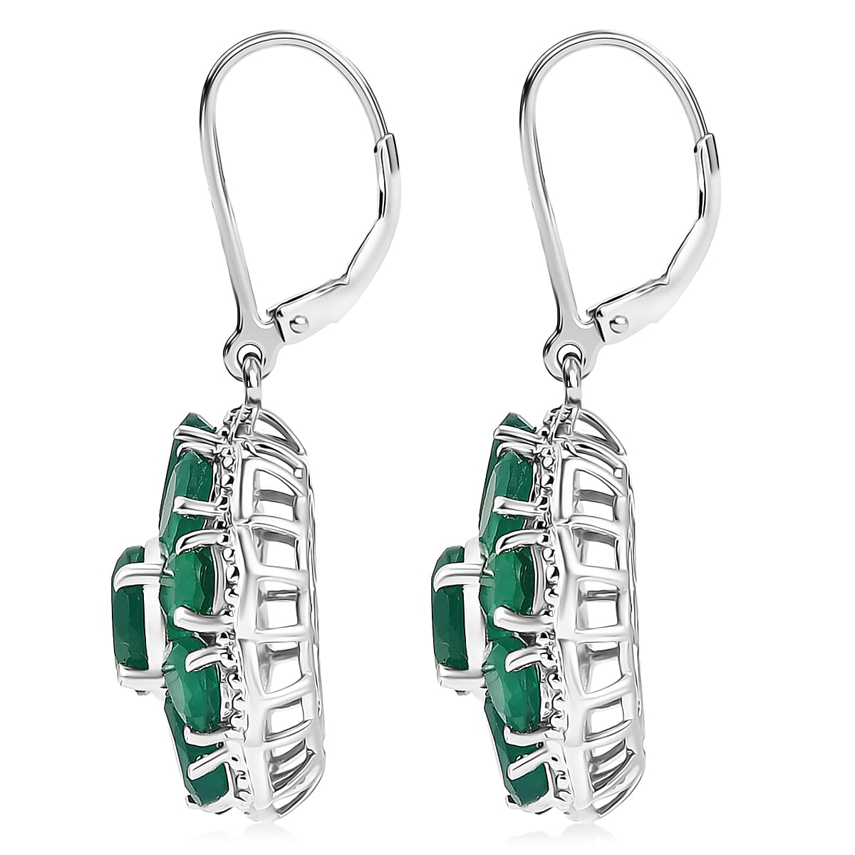 EverTrue Verde Onyx 11.60 ctw Floral Earrings in Platinum Bond image number 3