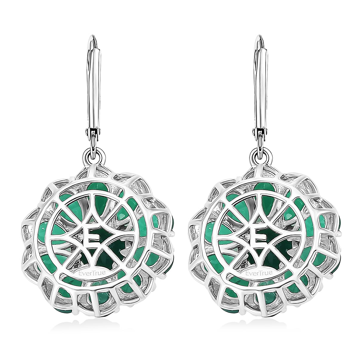 EverTrue Verde Onyx 11.60 ctw Floral Earrings in Platinum Bond