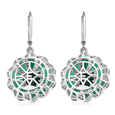 EverTrue Verde Onyx 11.60 ctw Floral Earrings in Platinum Bond