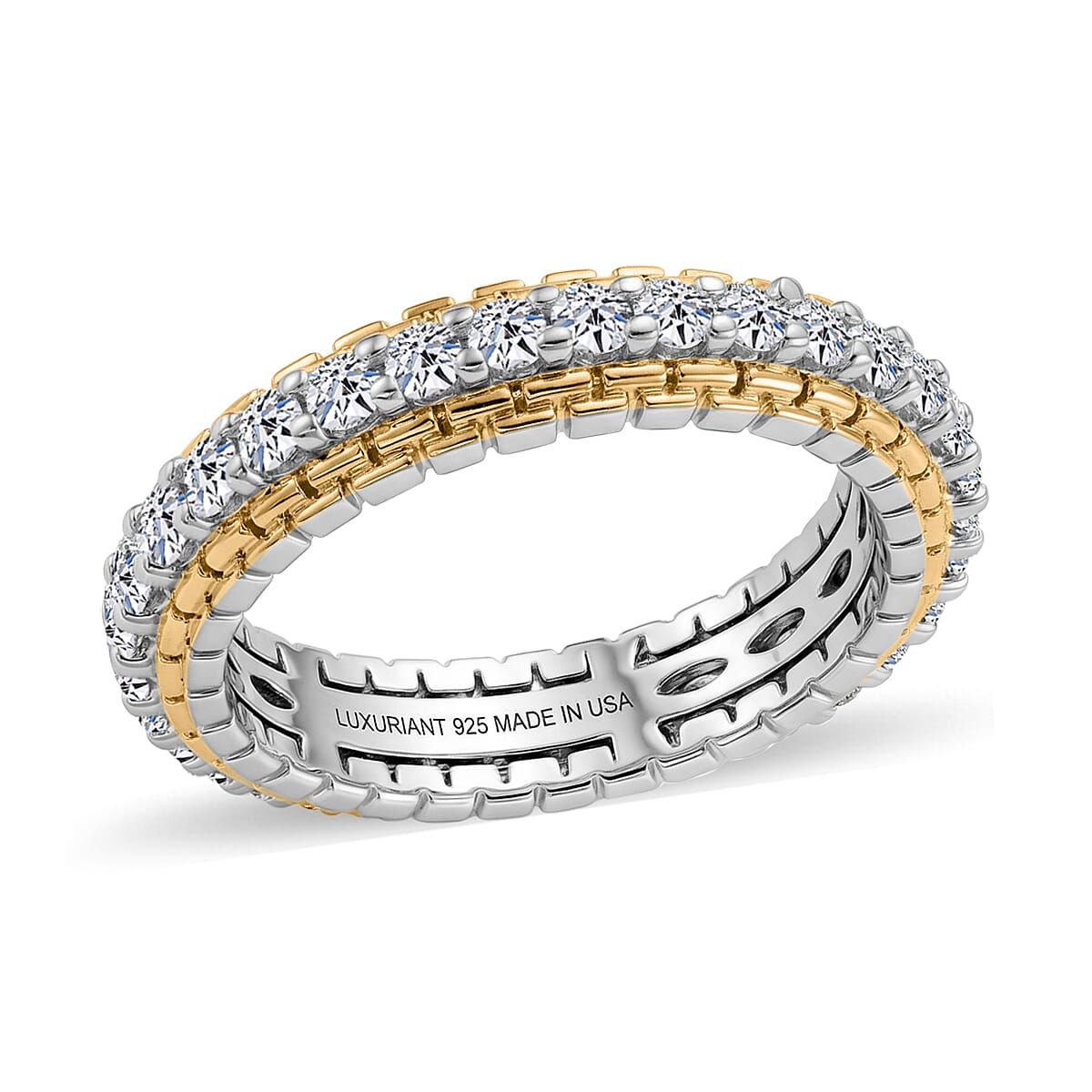 Luxuriant Lab Grown Diamond G-H SI 1.00 ctw Golden Glow Band Ring in 18K Vermeil YG and Rhodium Over Sterling Silver (Size 7.0)