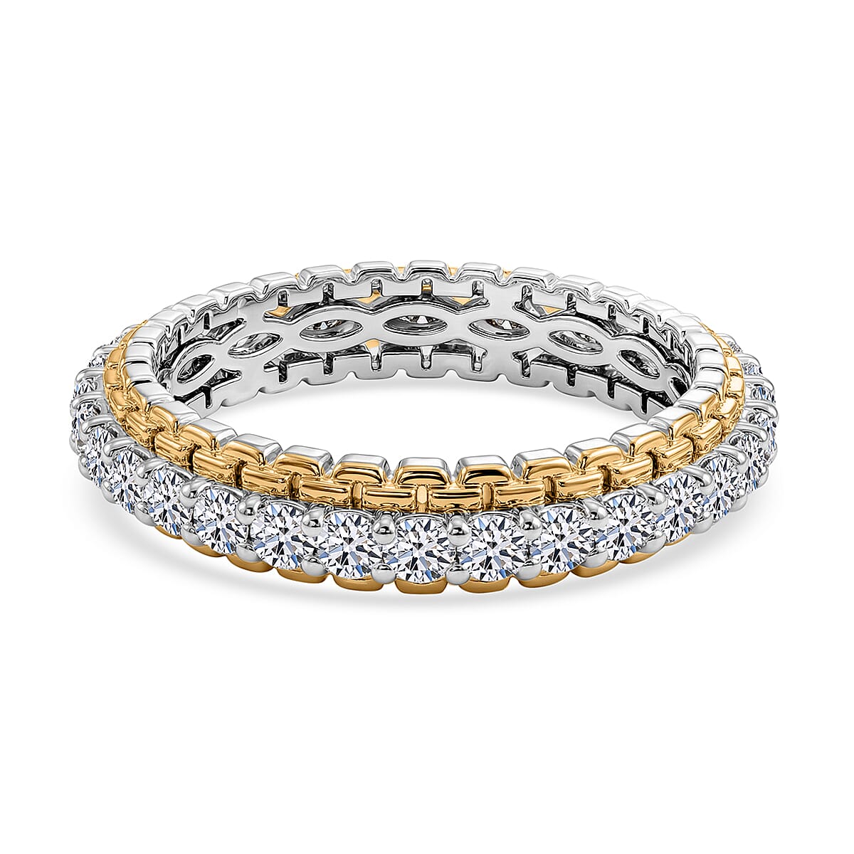 Luxuriant Lab Grown Diamond G-H SI 1.00 ctw Golden Glow Band Ring in 18K Vermeil YG and Rhodium Over Sterling Silver (Size 7.0) image number 3