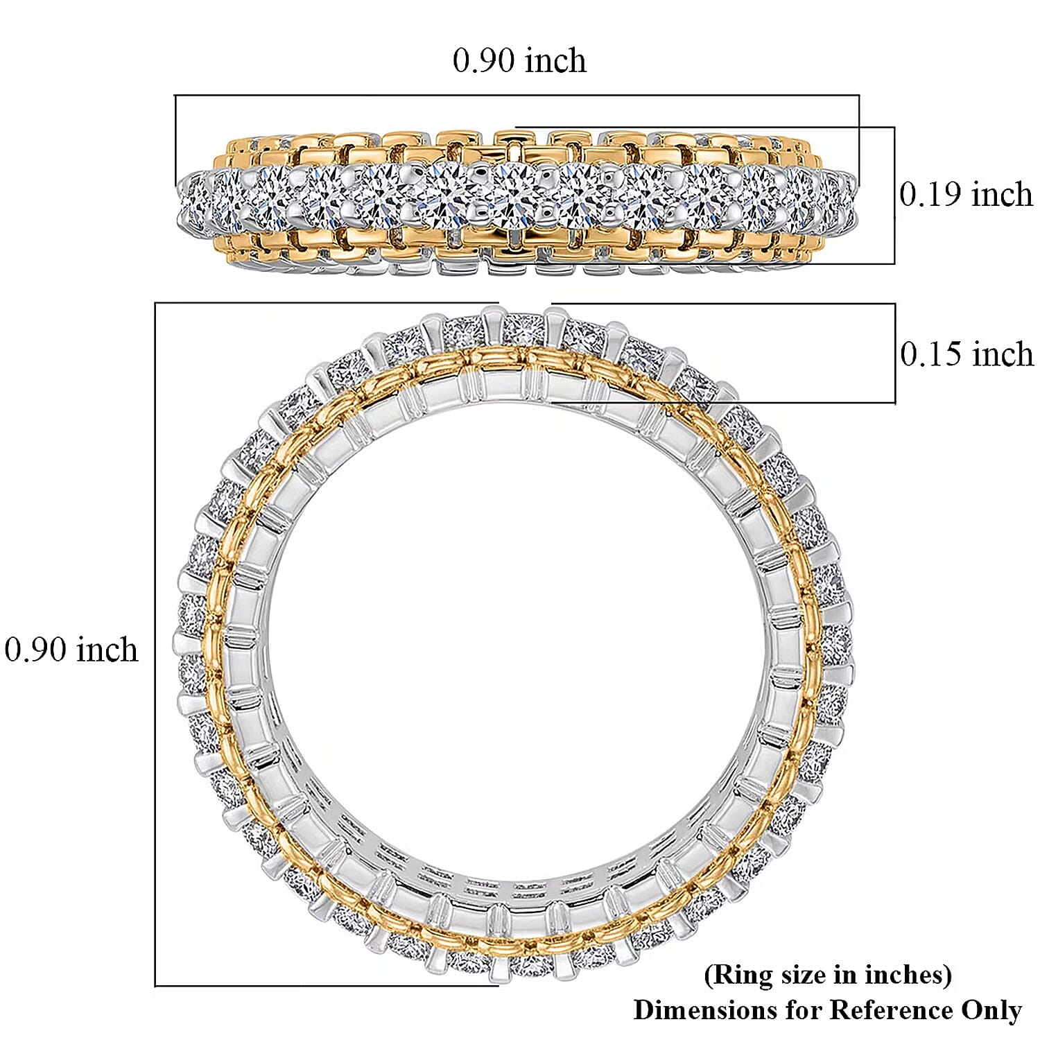Luxuriant Lab Grown Diamond G-H SI 1.00 ctw Golden Glow Band Ring in 18K Vermeil YG and Rhodium Over Sterling Silver (Size 7.0)