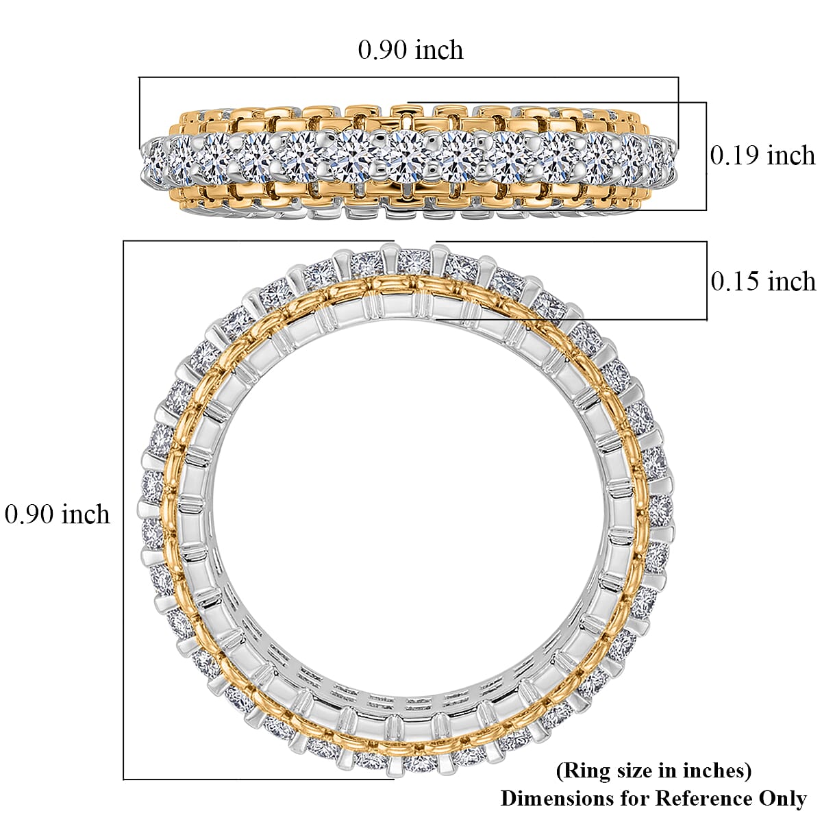 Luxuriant Lab Grown Diamond G-H SI 1.00 ctw Golden Glow Band Ring in 18K Vermeil YG and Rhodium Over Sterling Silver (Size 7.0) image number 4