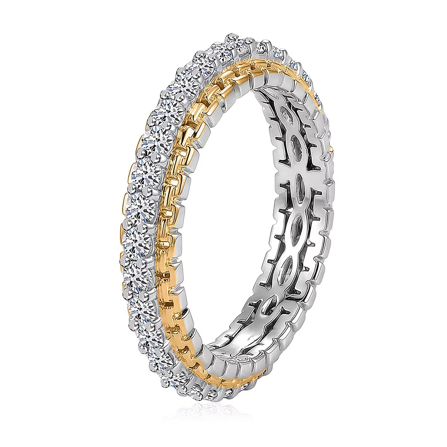 Luxuriant Lab Grown Diamond G-H SI 1.00 ctw Golden Glow Band Ring in 18K Vermeil YG and Rhodium Over Sterling Silver (Size 7.0)