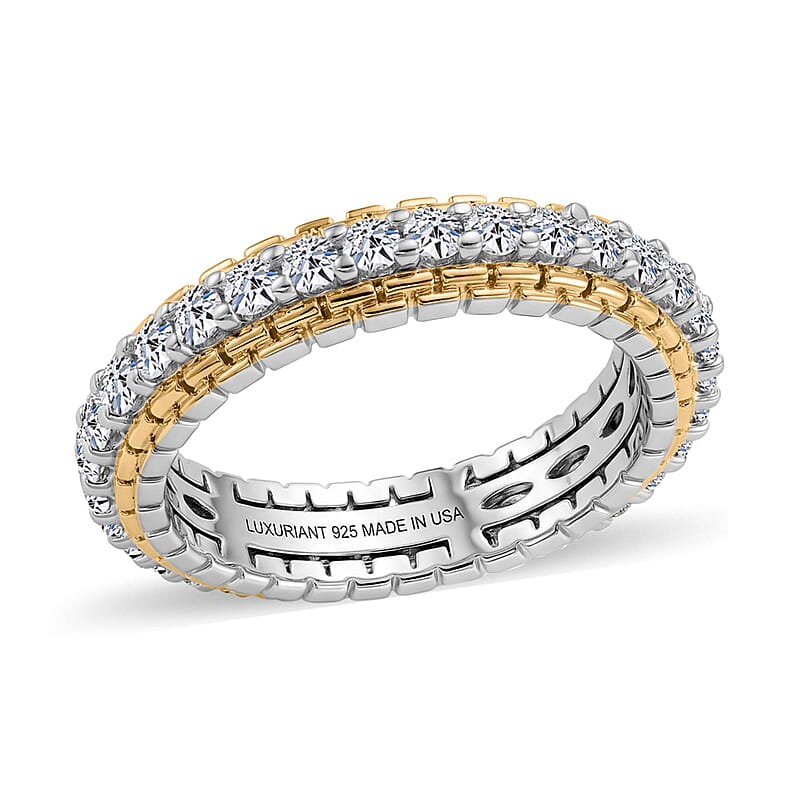 Luxuriant Lab Grown Diamond G-H SI 1.00 ctw Golden Glow Band Ring in 18K Vermeil YG and Rhodium Over Sterling Silver (Size 8.0)