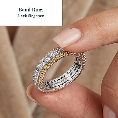 Luxuriant Lab Grown Diamond G-H SI 1.00 ctw Golden Glow Band Ring in 18K Vermeil YG and Rhodium Over Sterling Silver (Size 8.0)