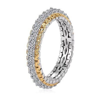Luxuriant Lab Grown Diamond G-H SI 1.00 ctw Golden Glow Band Ring in 18K Vermeil YG and Rhodium Over Sterling Silver (Size 8.0)