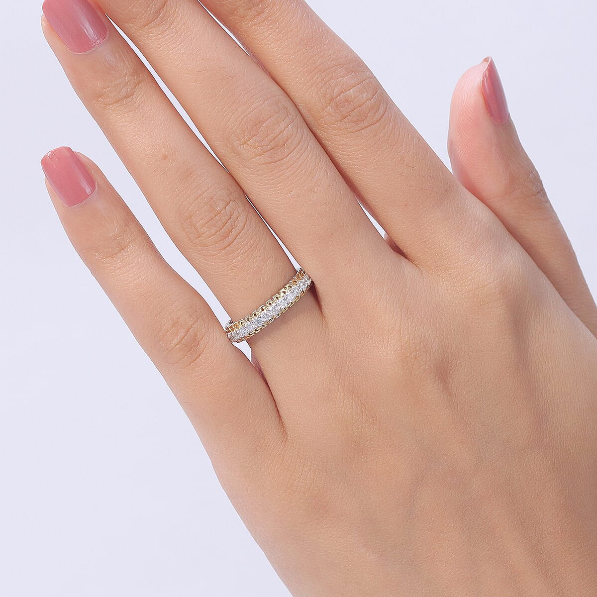 Luxuriant Lab Grown Diamond G-H SI 1.00 ctw Golden Glow Band Ring in 18K Vermeil YG and Rhodium Over Sterling Silver (Size 9.0) image number 2