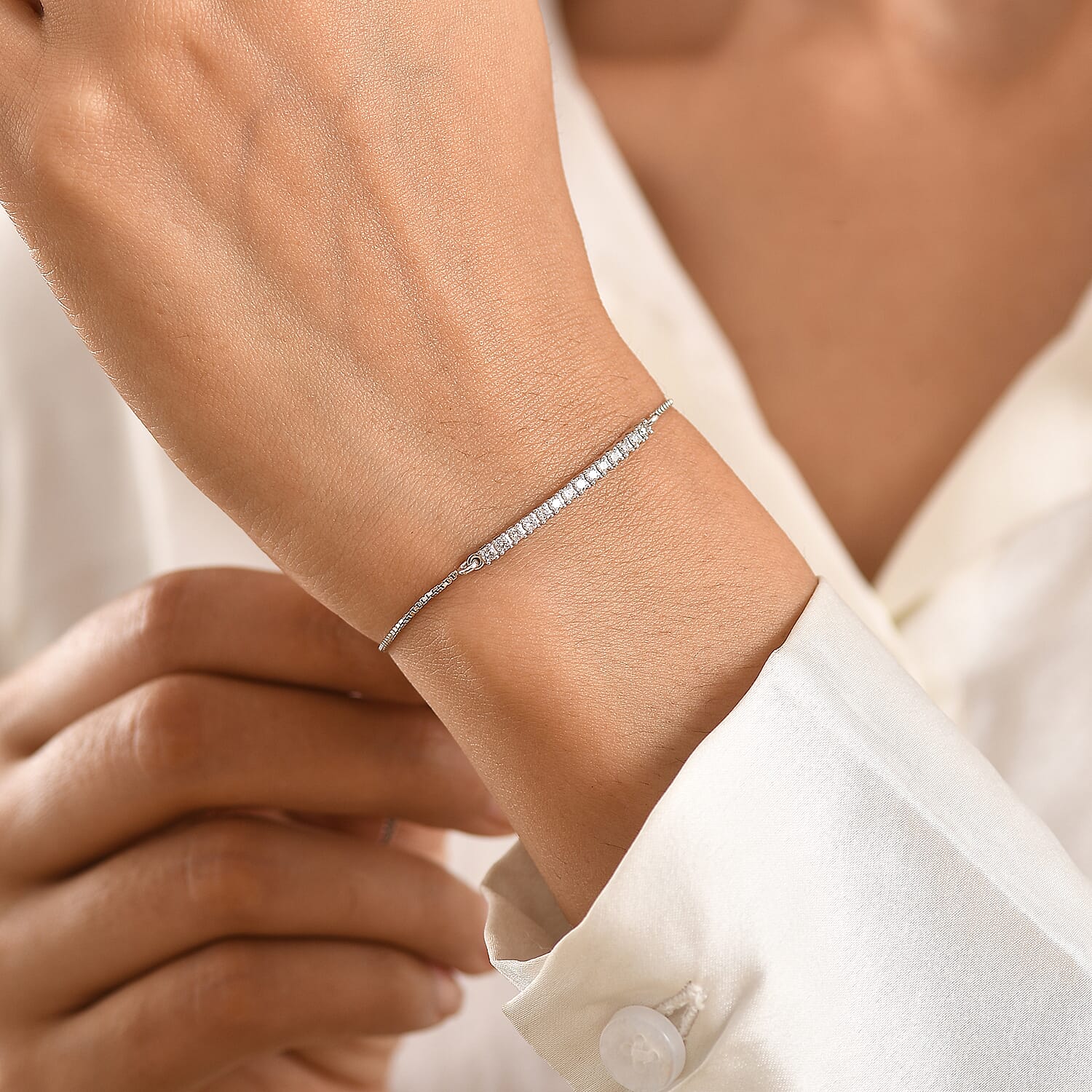 Luxuriant Lab Grown Diamond (G-H, SI) 0.45 ctw Bracelet in Rhodium Over Sterling Silver (10.50 In)