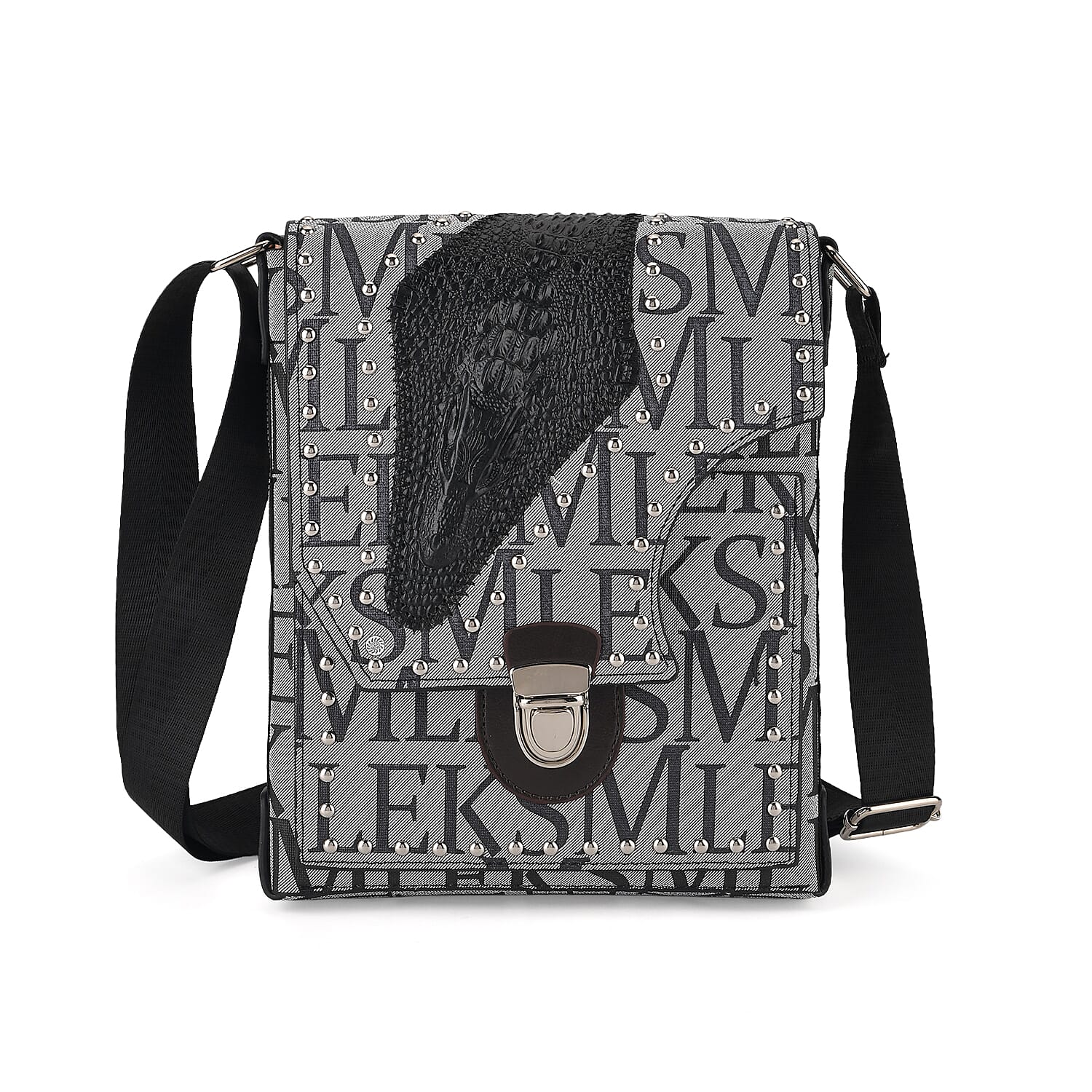 Passage Gray Letter Print Crossbody Bag with Shoulder Strap