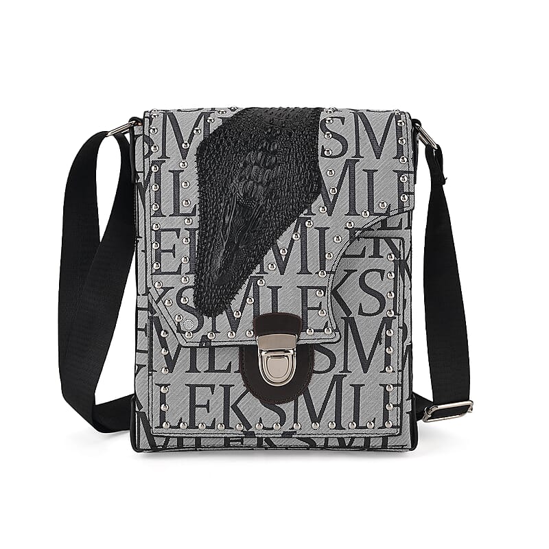 Passage Gray Letter Print Crossbody Bag with Shoulder Strap