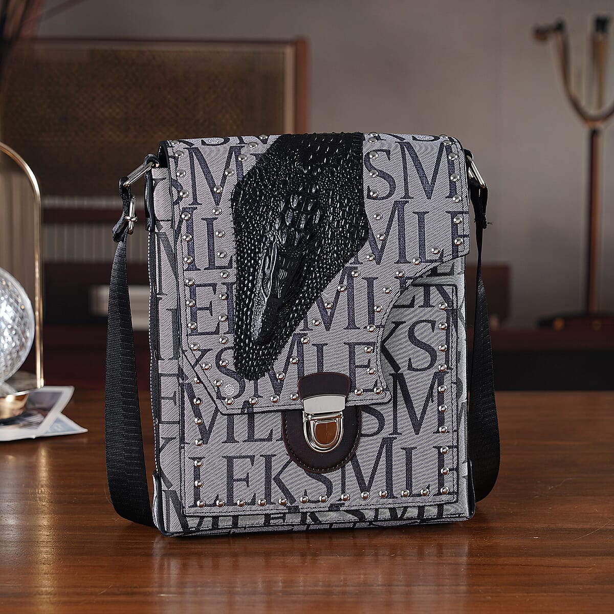 Passage Gray Letter Print Crossbody Bag with Shoulder Strap image number 1