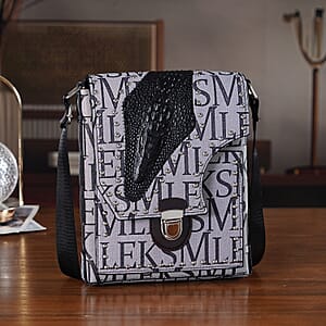 Passage Gray Letter Print Crossbody Bag with Shoulder Strap