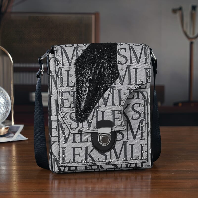 Passage Gray Letter Print Crossbody Bag with Shoulder Strap