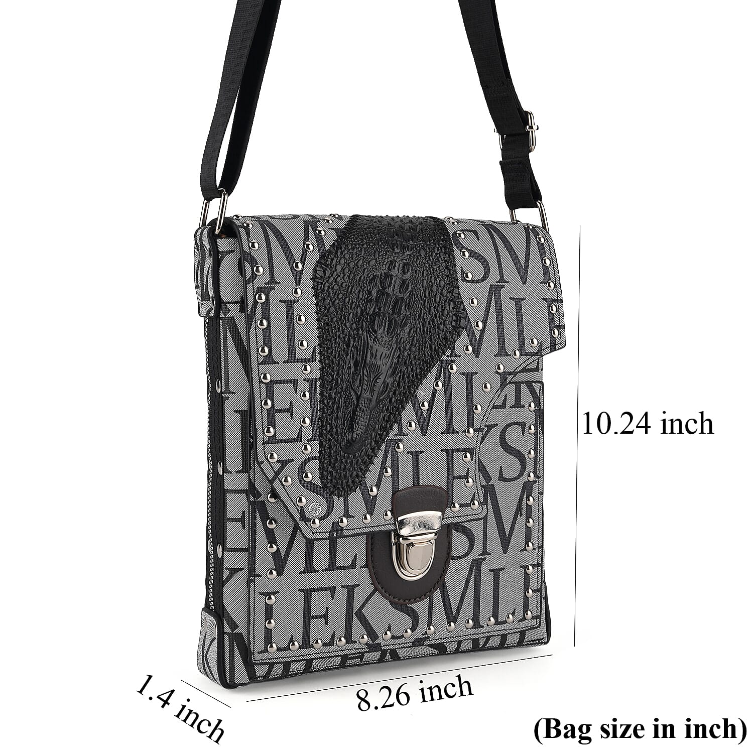 Passage Gray Letter Print Crossbody Bag with Shoulder Strap