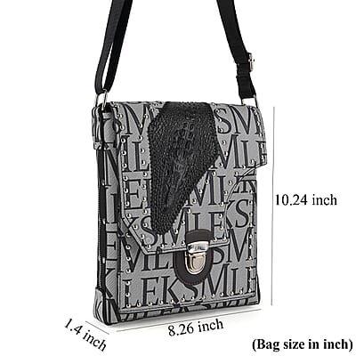 Passage Gray Letter Print Crossbody Bag with Shoulder Strap