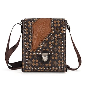 Passage Coffee Letter Print Crossbody Bag with Shoulder Strap