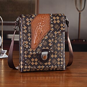 Passage Coffee Letter Print Crossbody Bag with Shoulder Strap