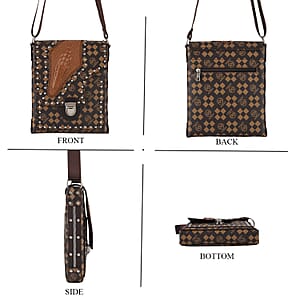 Passage Coffee Letter Print Crossbody Bag with Shoulder Strap