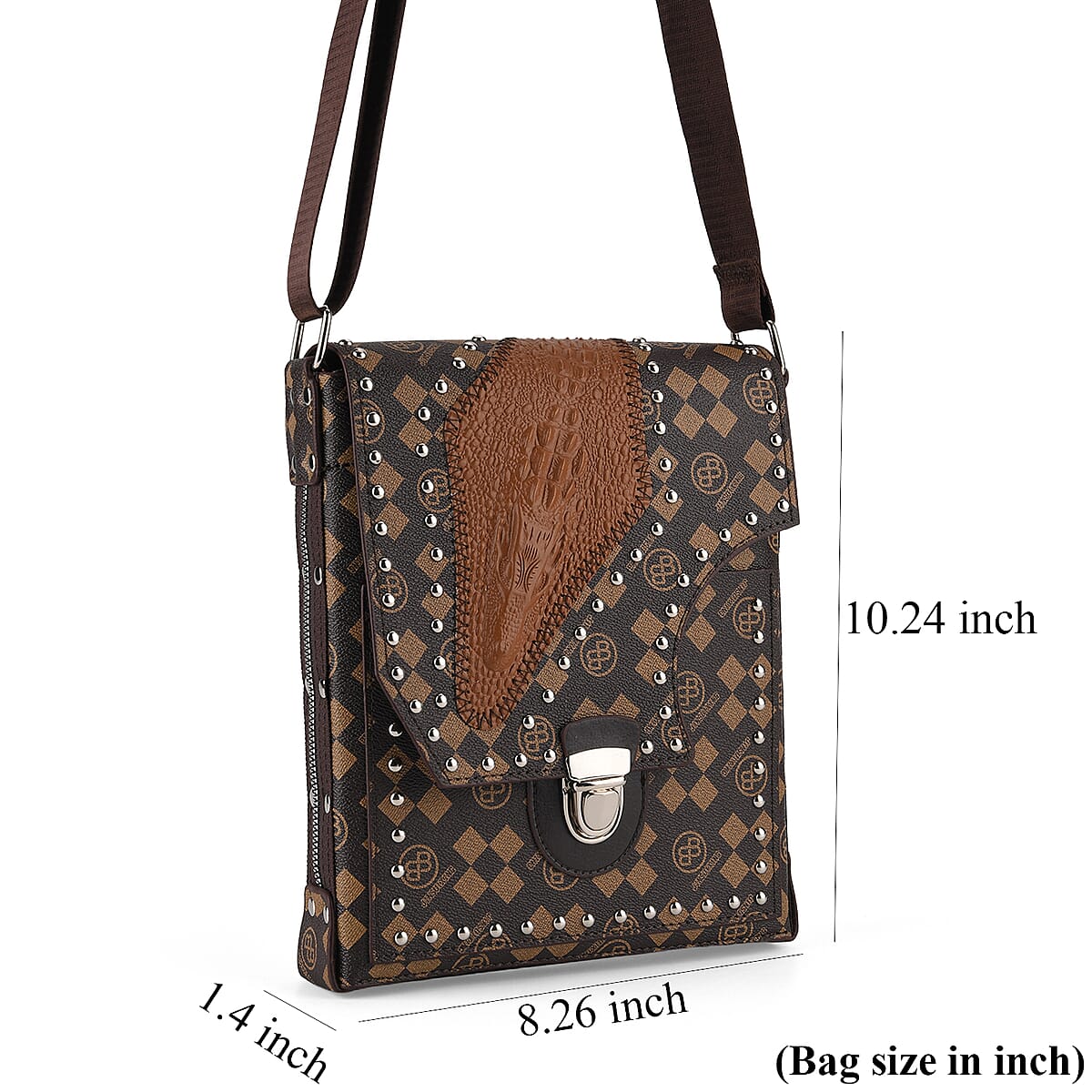 Passage Coffee Letter Print Crossbody Bag with Shoulder Strap image number 5