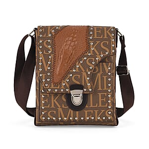 Passage Brown Letter Print Crossbody Bag with Shoulder Strap