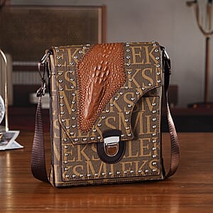 Passage Brown Letter Print Crossbody Bag with Shoulder Strap