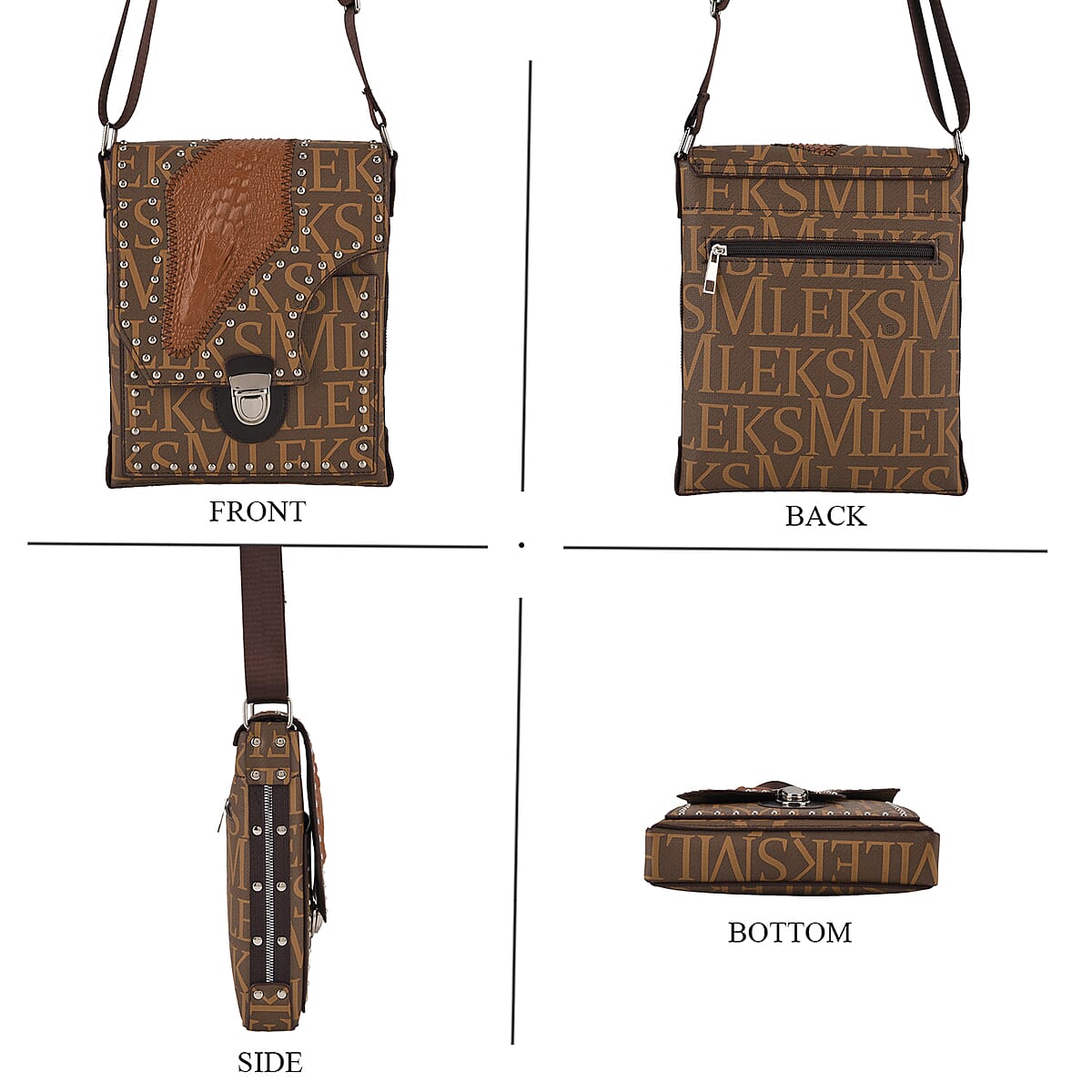 Passage Brown Letter Print Crossbody Bag with Shoulder Strap image number 2