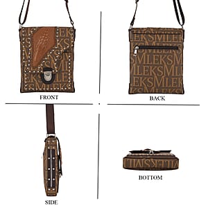 Passage Brown Letter Print Crossbody Bag with Shoulder Strap